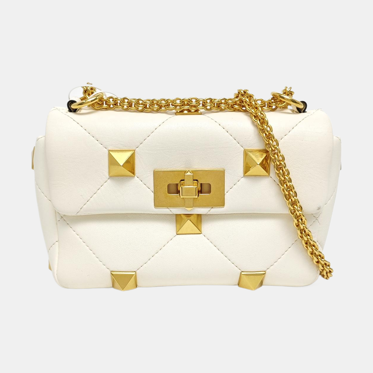 Roman Stud Small Quilted Lambskin White