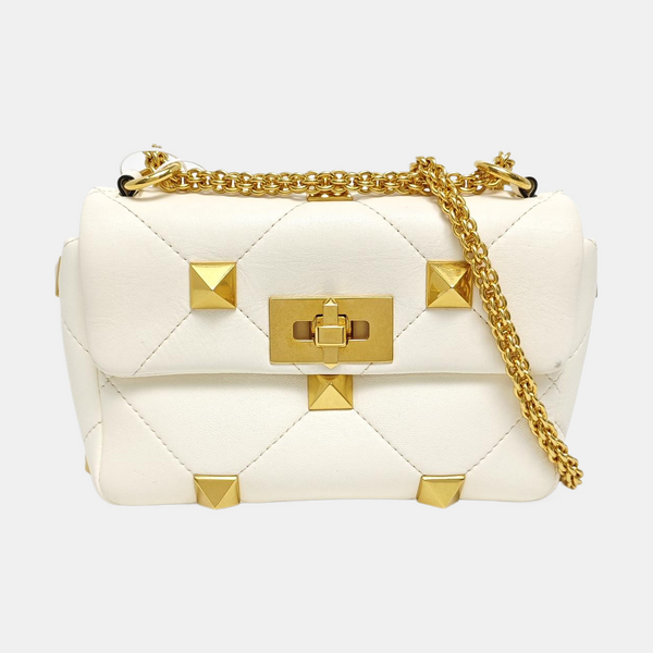 Roman Stud Small Quilted Lambskin White