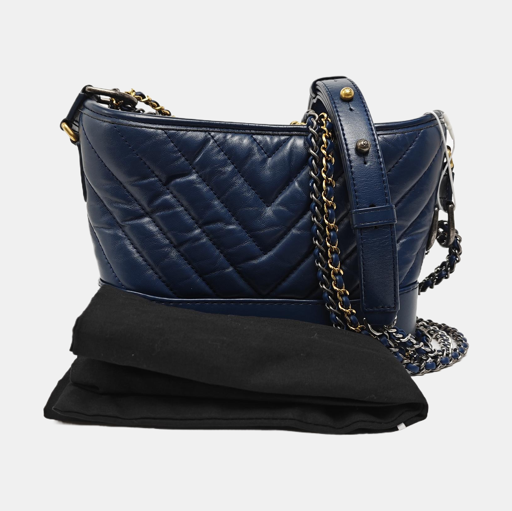 GABRIELLE Small Chevron Calfskin Blue