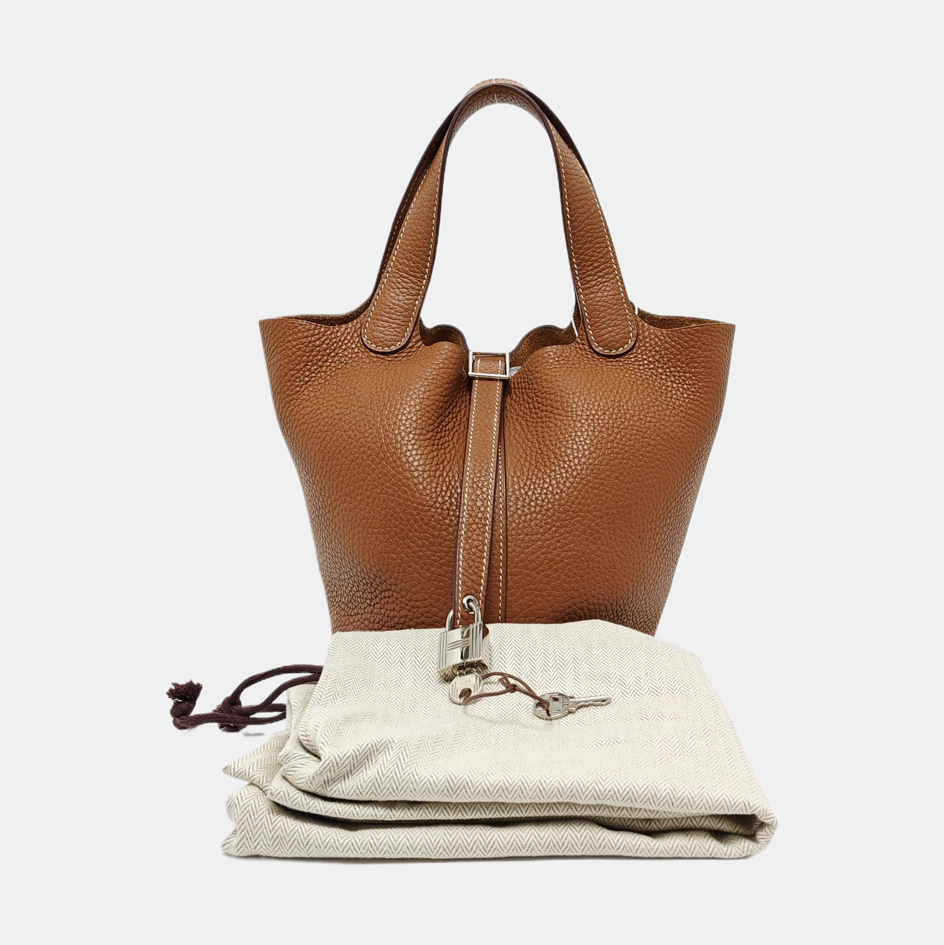 Authenticated pre-owned  Picotin Lock Clemence Brown - Top Handle Bag at Looply