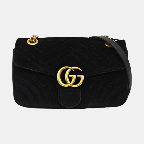 GG Marmont Medium Quilted Velvet Black