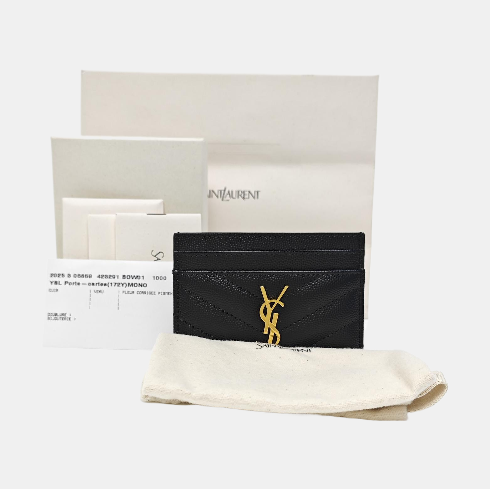 MONOGRAM Chevron Calfskin Black Card Holder