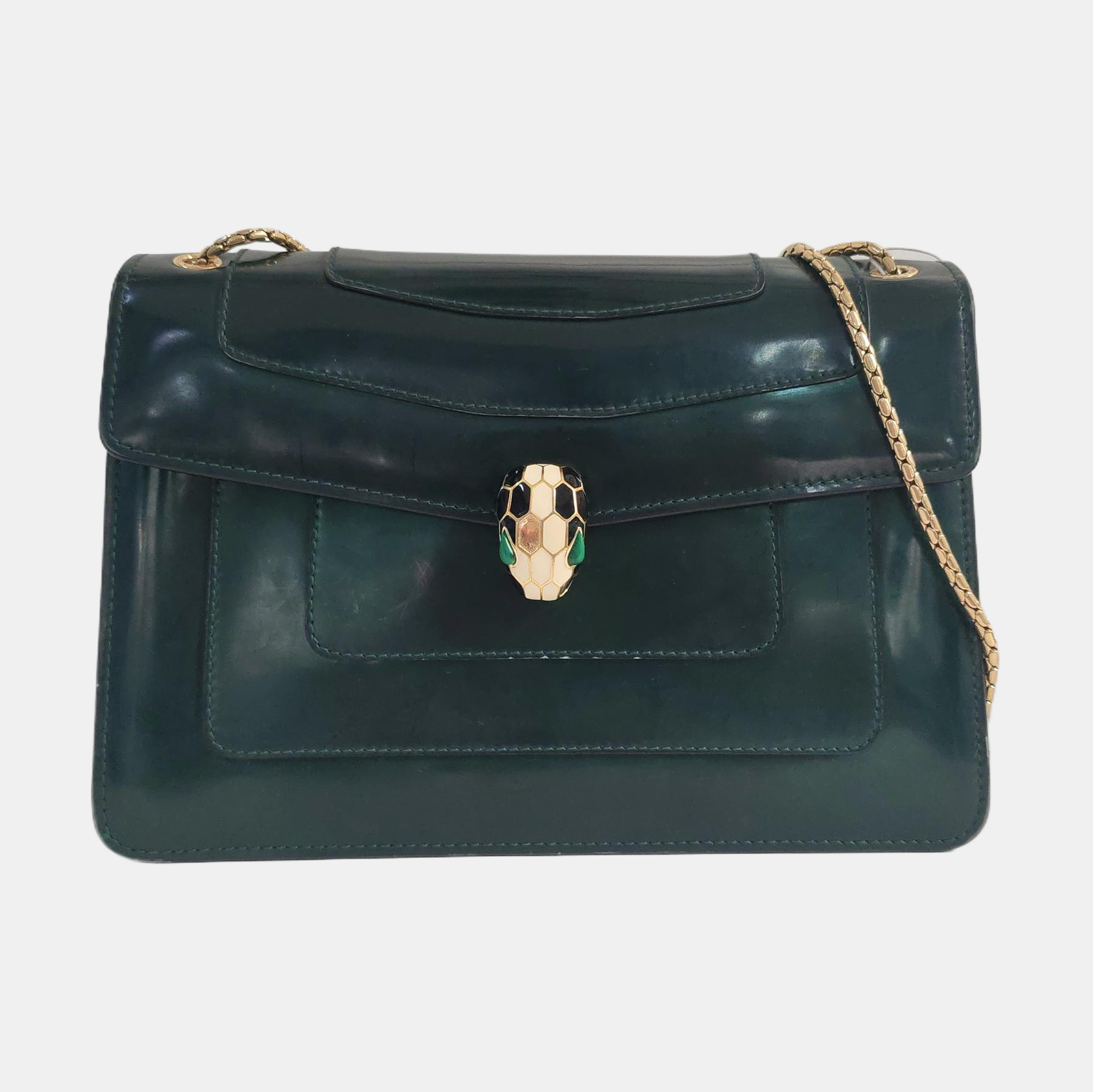 SERPENTI FOREVER Medium Quilted Patent Leather Green