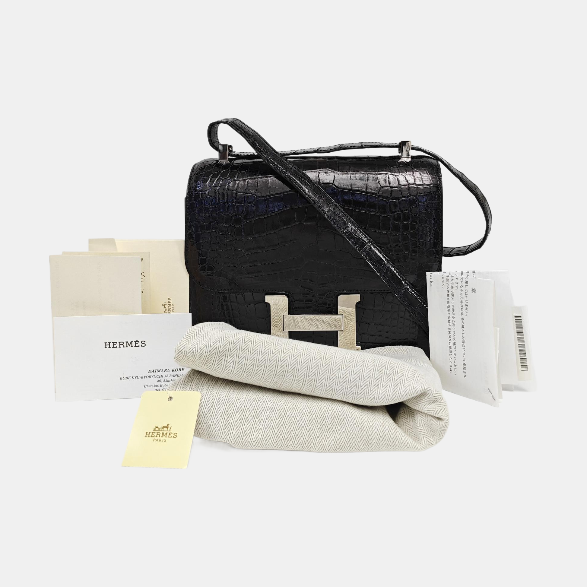 Constance 23 Shiny Porosus Crocodile Black