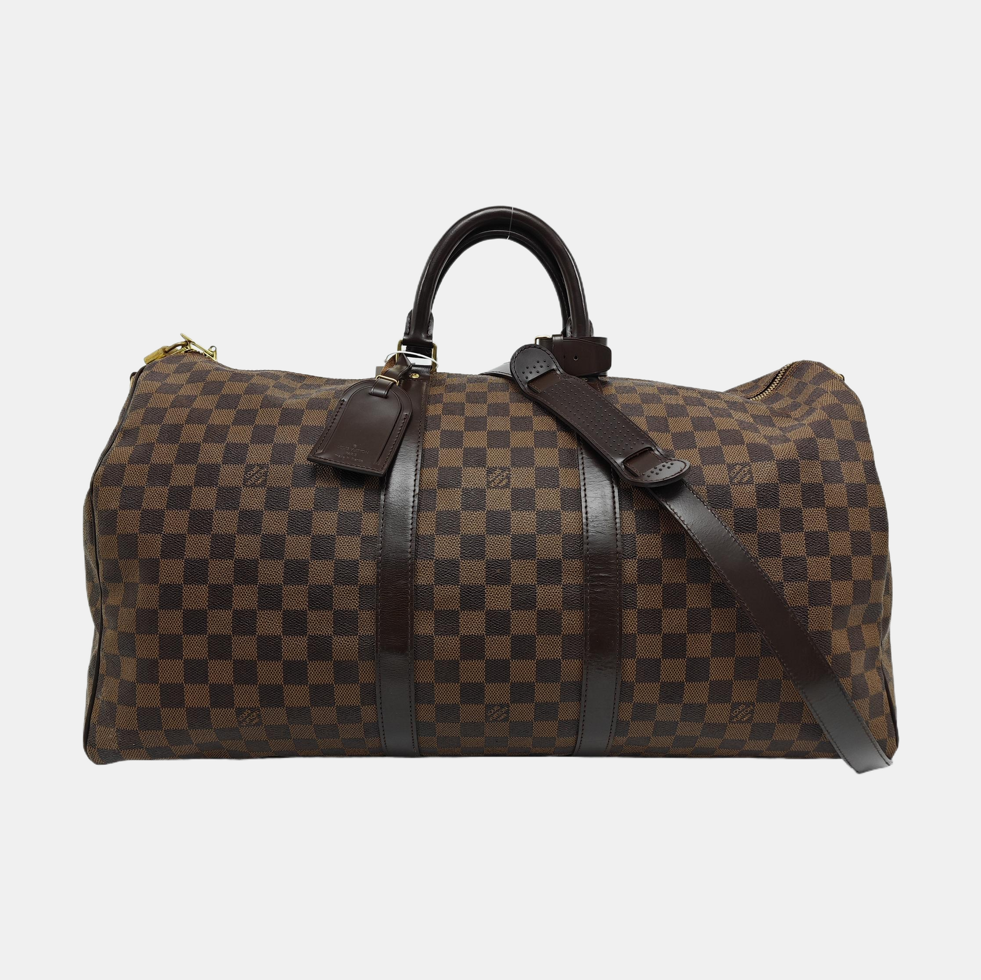 KEEPALL 55 Damier Ebene Coated Canvas Brown