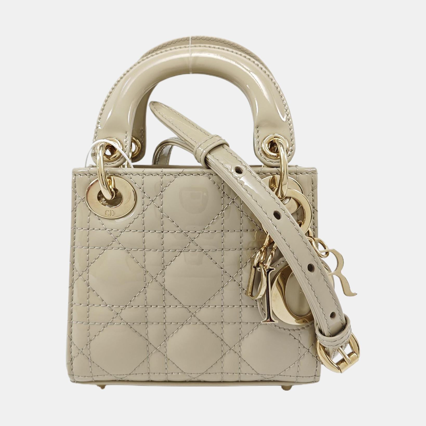 Lady Dior Super Mini Cannage Patent Leather Beige