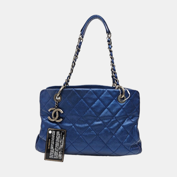 CC TIMELESS SOFT Small Quilted Grained Calfskin Blue