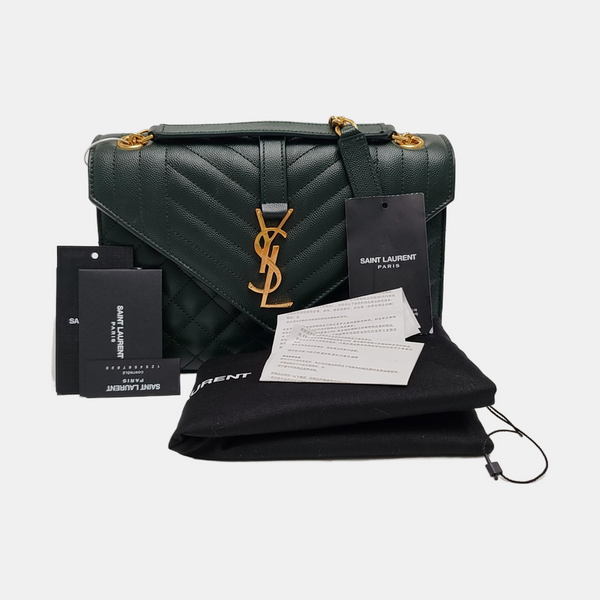 ENVELOPE Medium Chevron, Quilted Calfskin Green