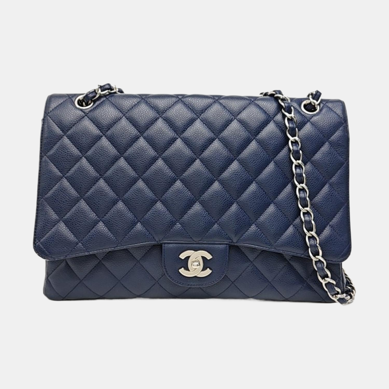 CLASSIC FLAP Jumbo Quilted Grained Calfskin Blue
