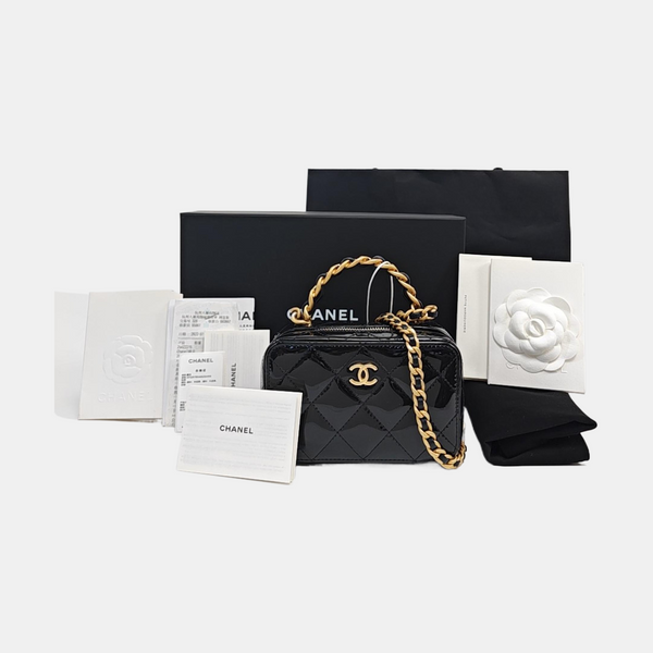 Quilted Patent Calfskin Shoulder Bag Black