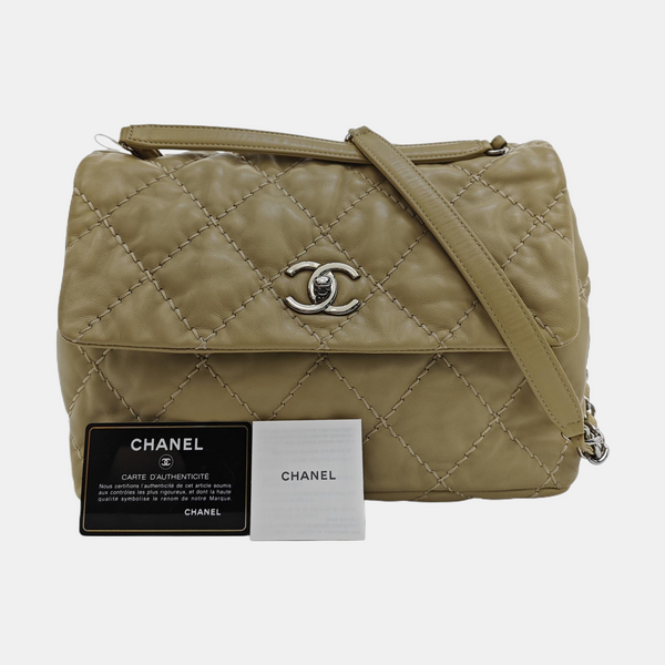 CC CROWN Quilted Calfskin Beige