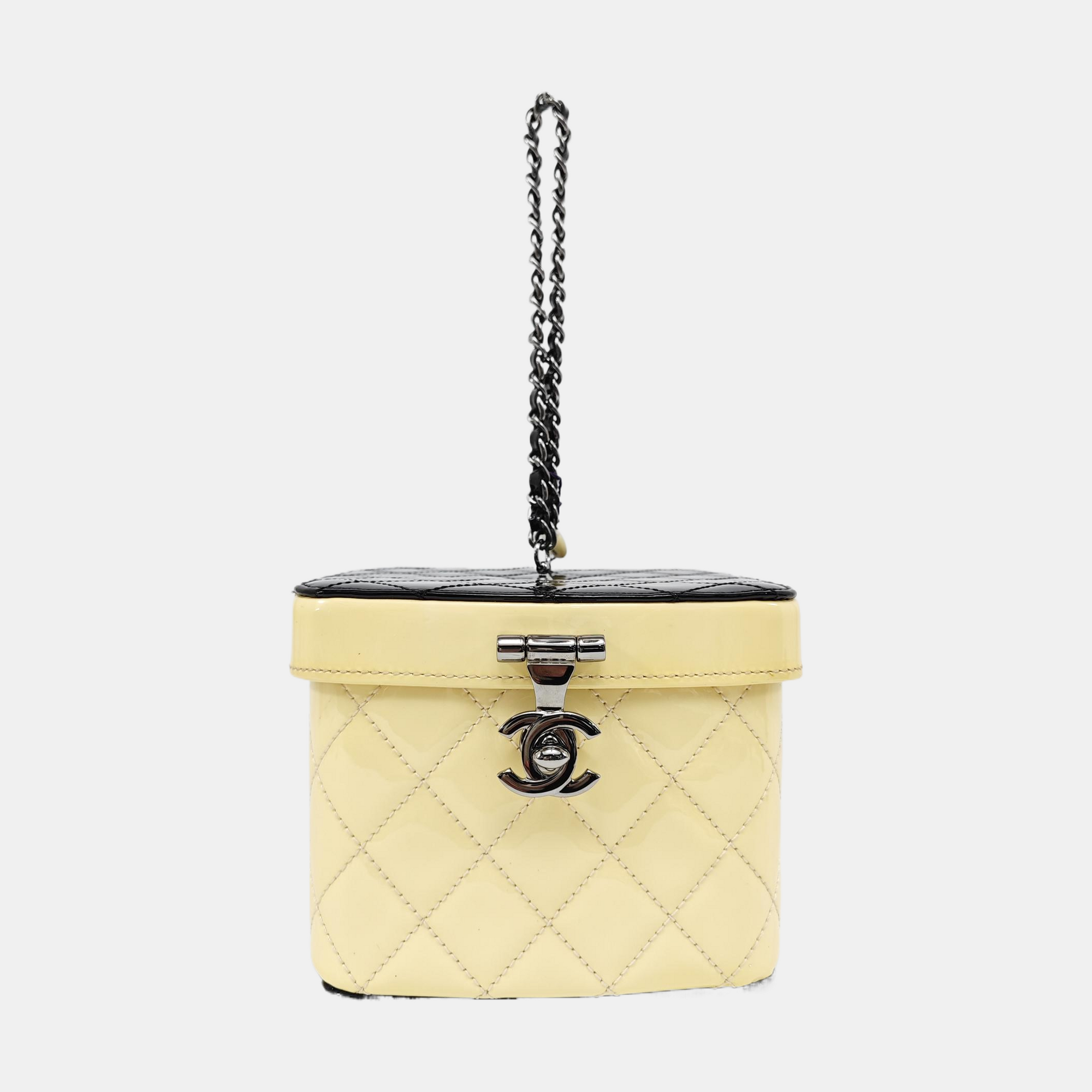 Quilted Patent Leather Top Handle Bag Yellow