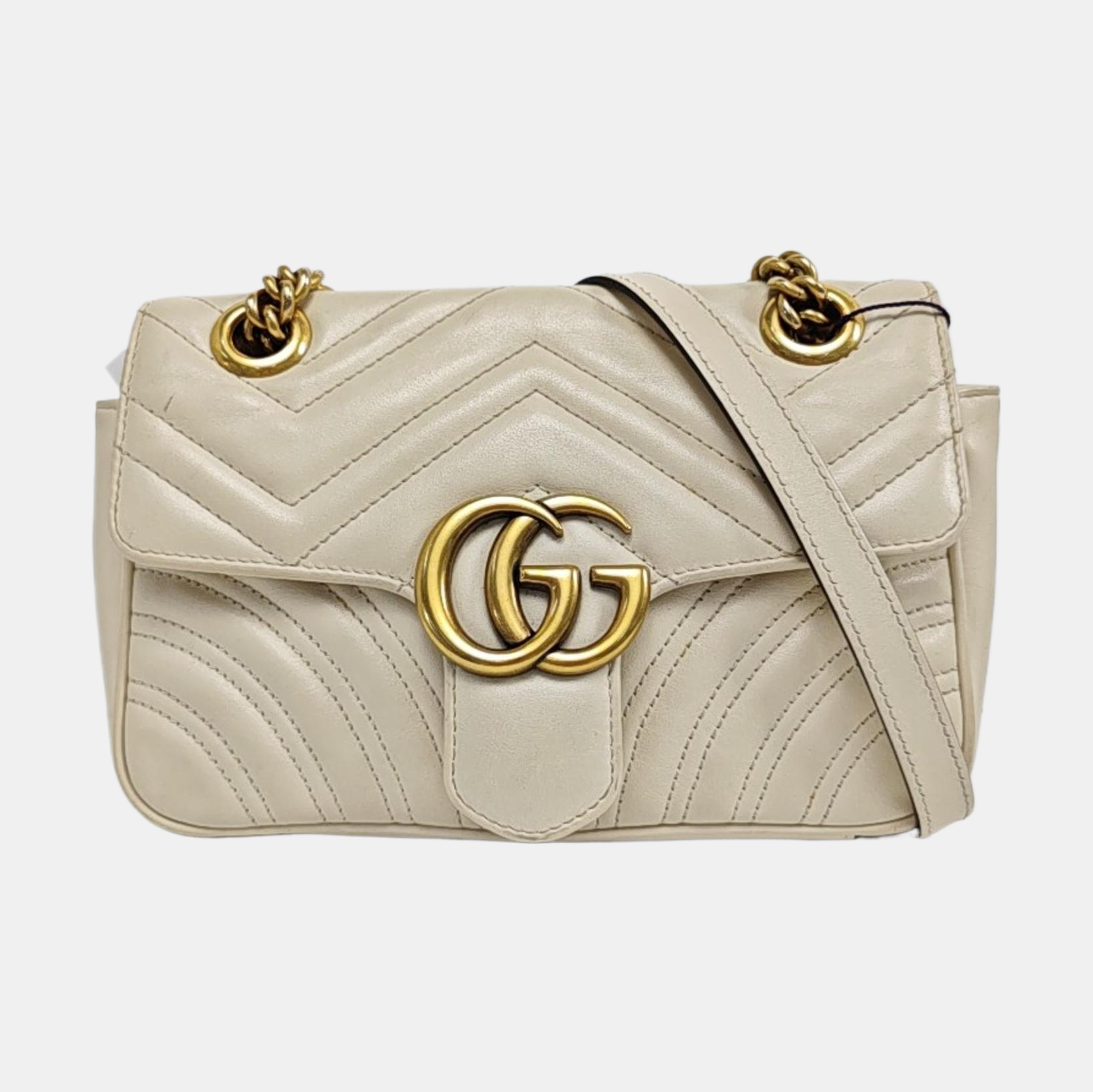 GG Marmont Small Quilted Calfskin White
