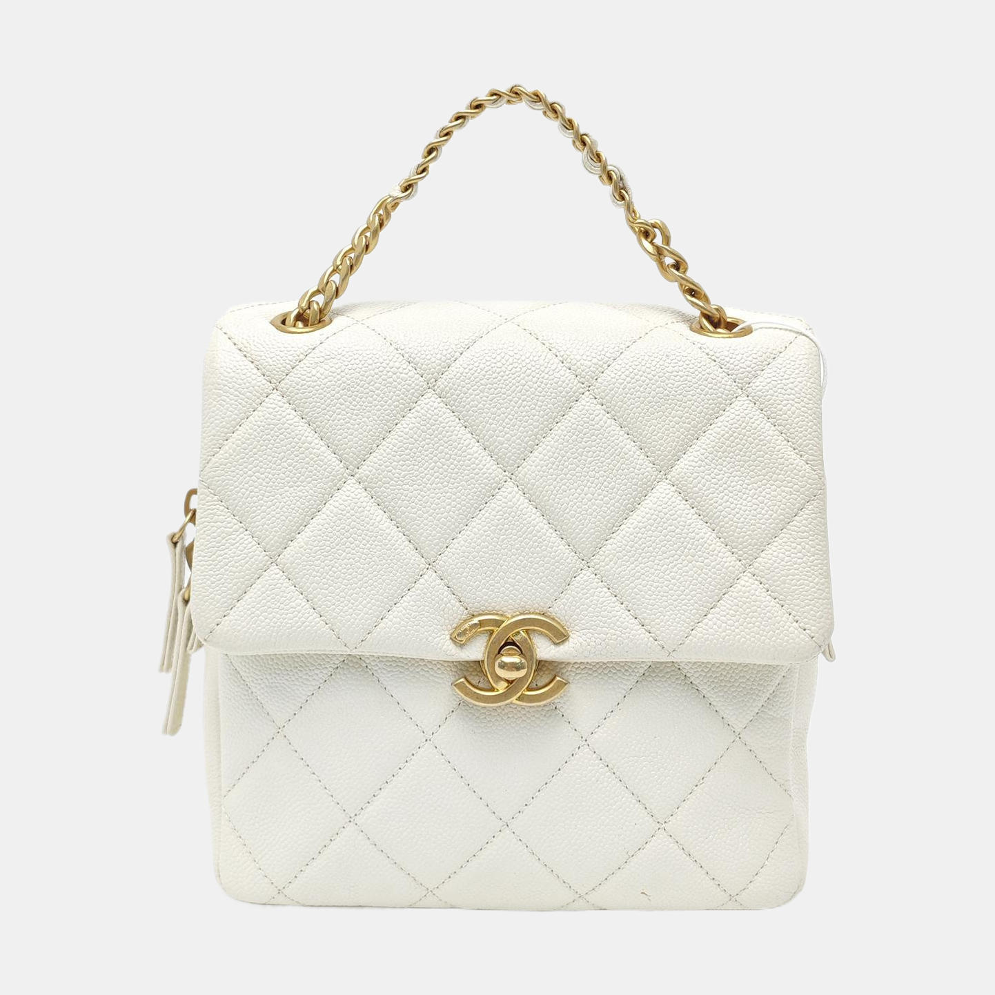 Quilted Grained Calfskin Backpack White