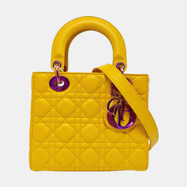 Lady Dior Small Cannage Lambskin Yellow