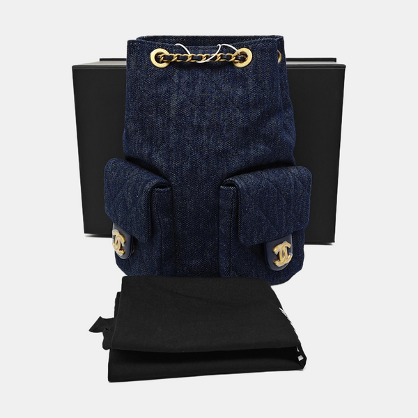 Quilted Denim Backpack Blue