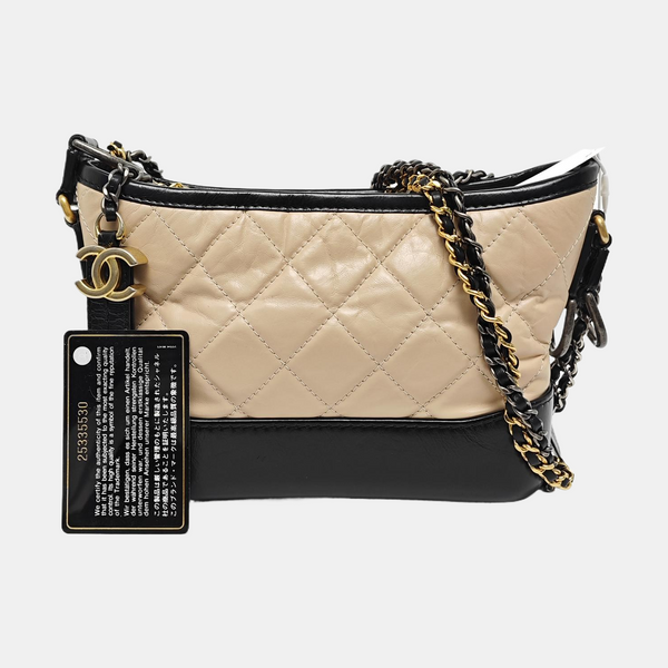 GABRIELLE Small Quilted Calfskin Beige