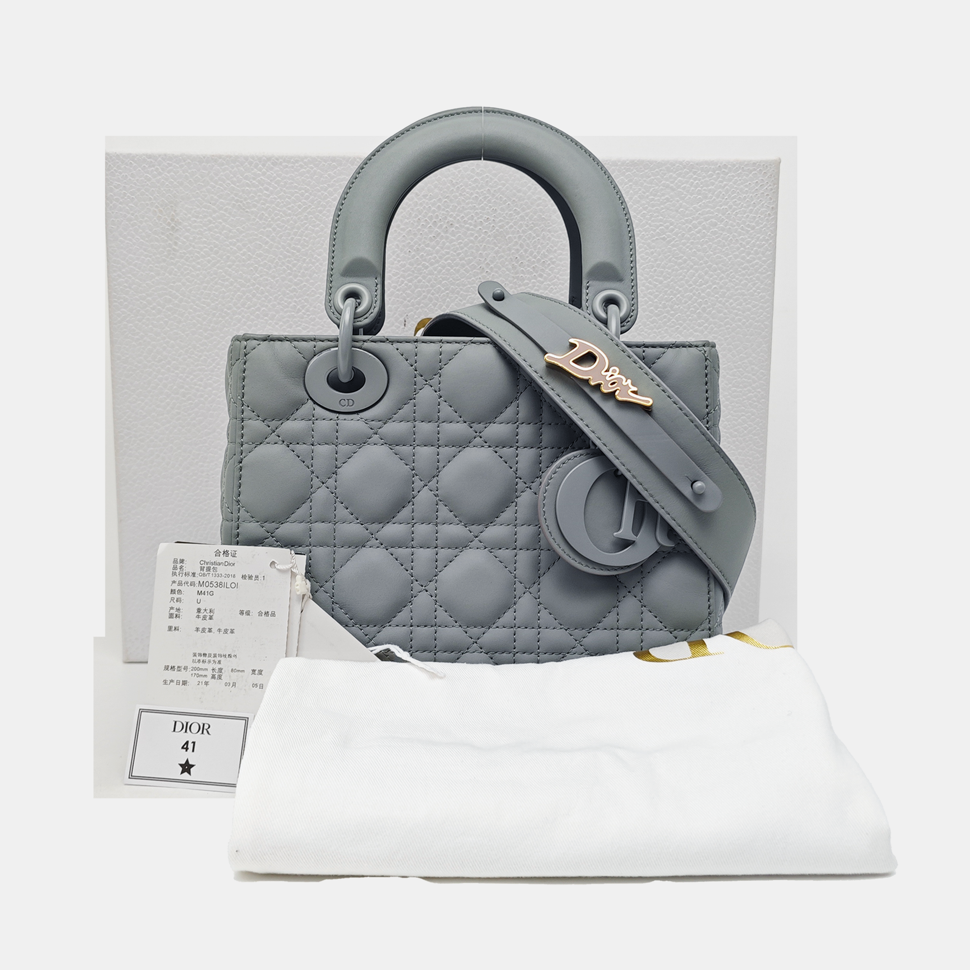 Lady Dior Small Cannage Lambskin Gray