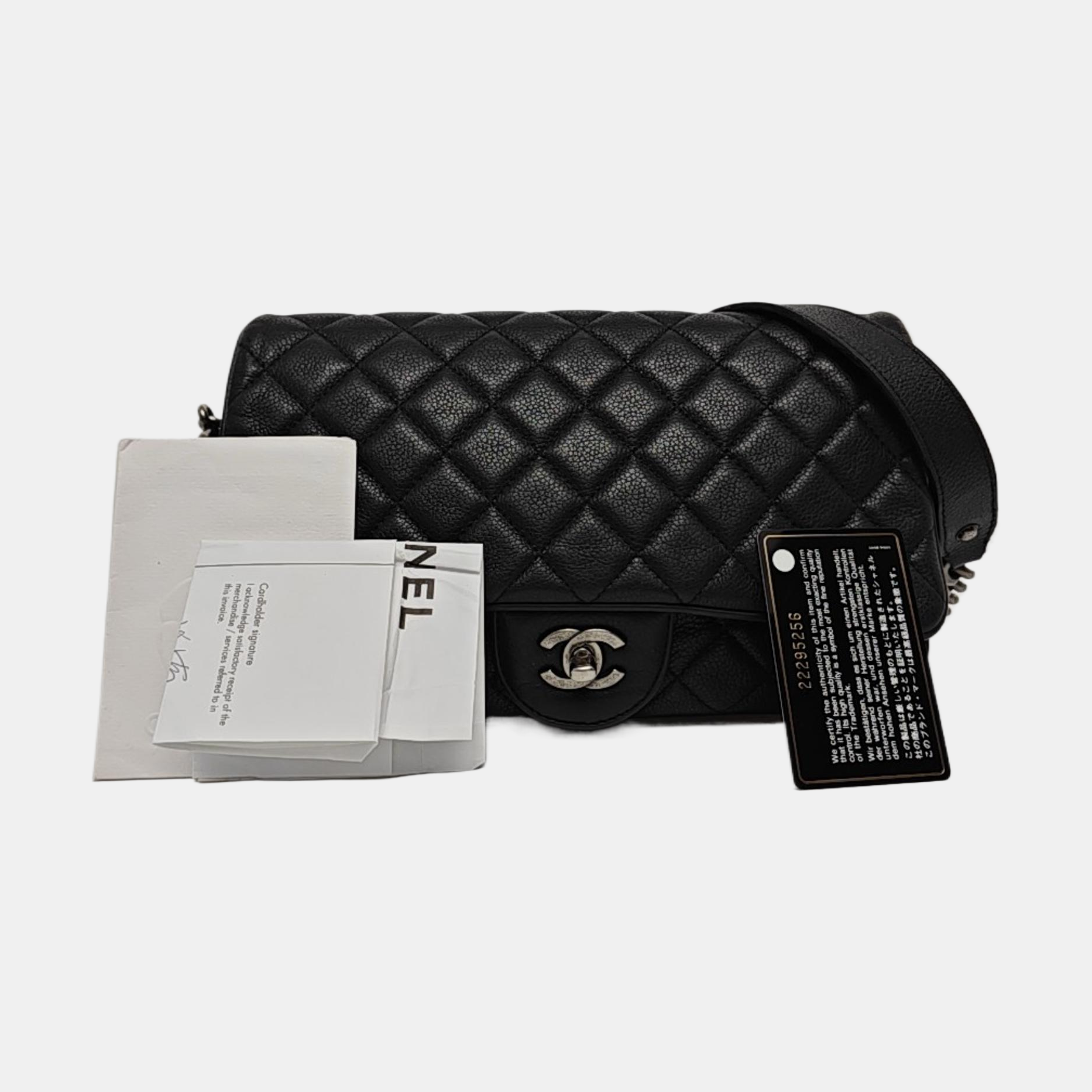 Small Quilted Grained Calfskin Black