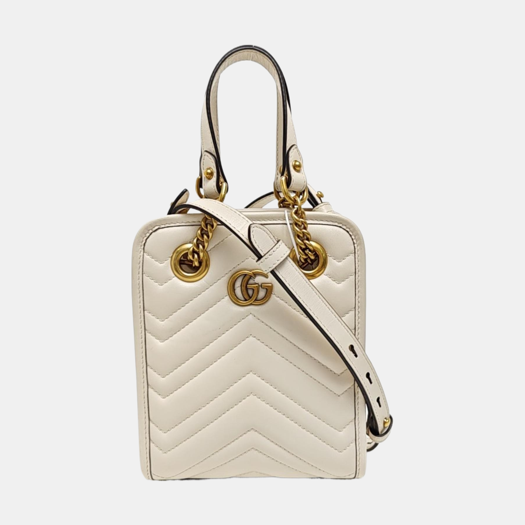 GG Marmont Mini Quilted Calfskin White