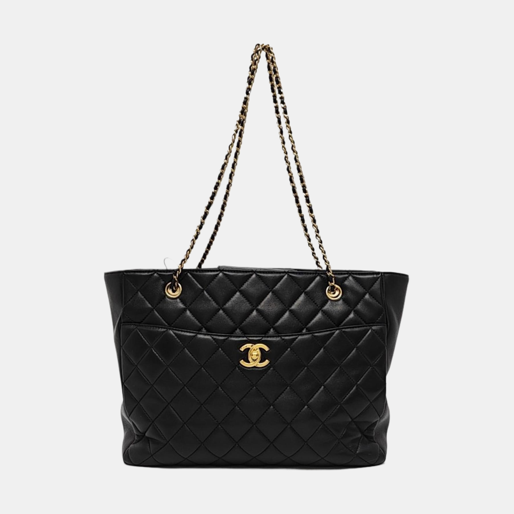 Quilted Lambskin Tote Bag Large Black