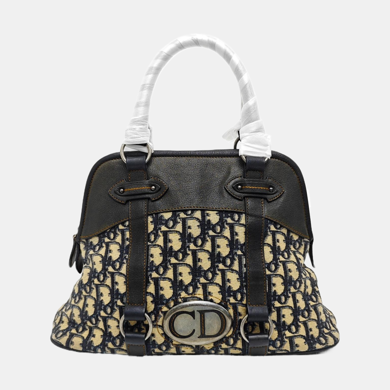 Oblique Canvas Top Handle Bag Beige