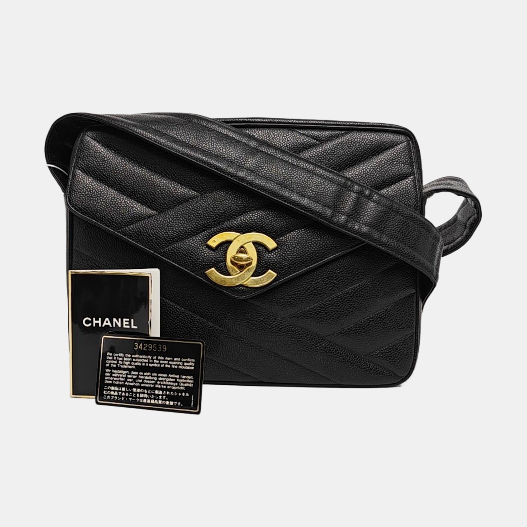 VINTAGE FRONT POCKET CAMERA BAG Quilted Grained Calfskin Black