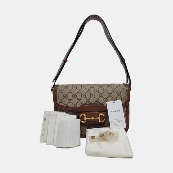 Horsebit 1955 Medium Monogram Coated Canvas Beige