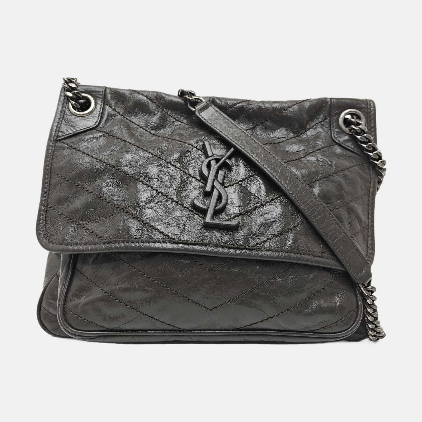 NIKI Medium Chevron Calfskin Gray
