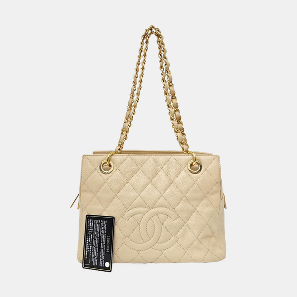 CHANEL PETITE Quilted Grained Calfskin Beige