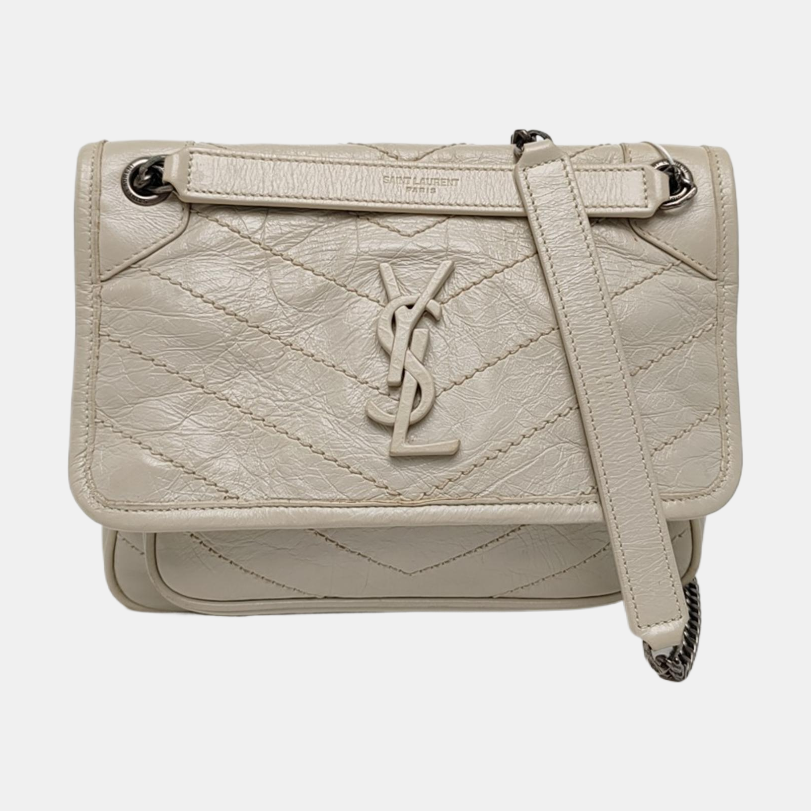 NIKI Small Chevron Calfskin White