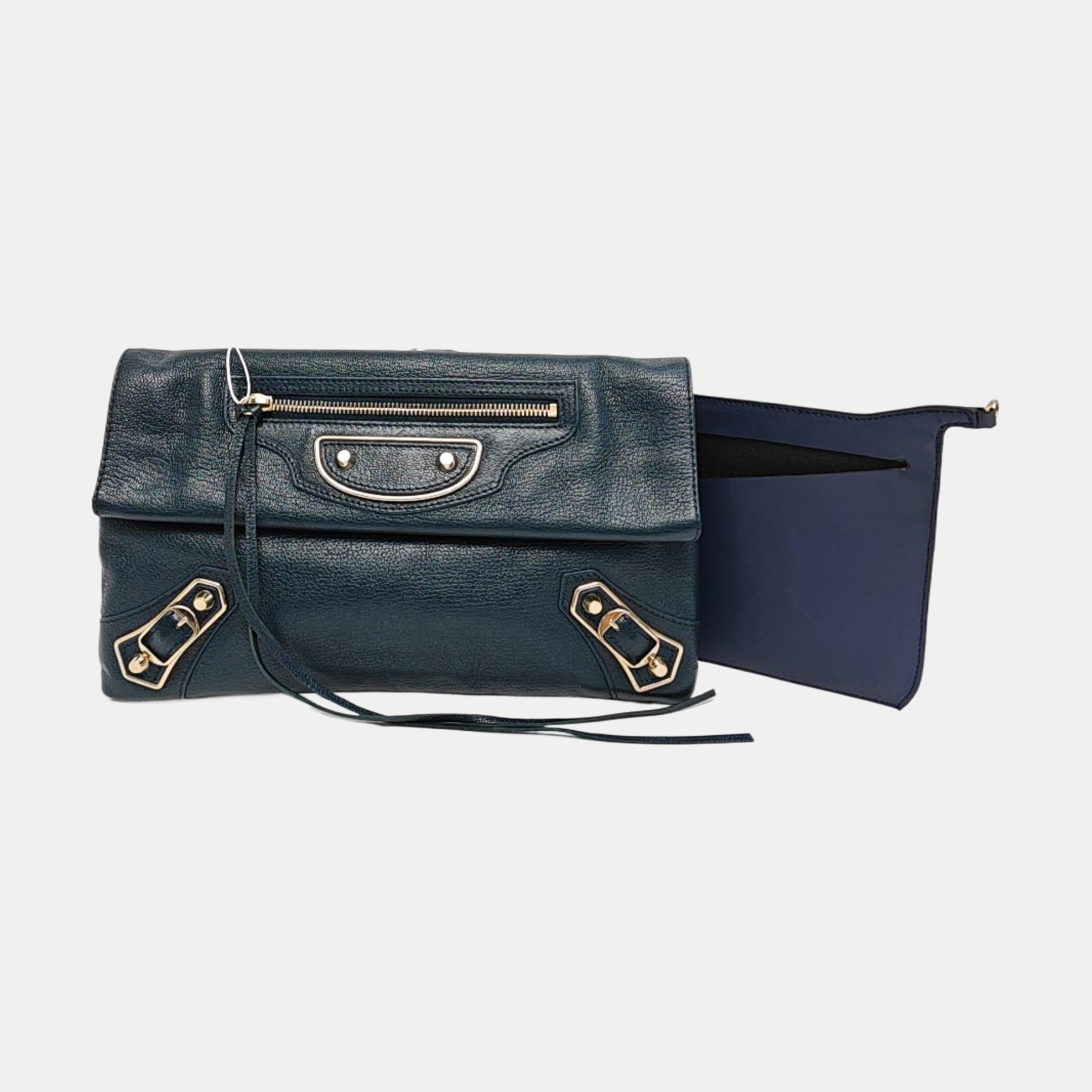 Authenticated pre-owned  Classic Metallic Edge City Calfskin Blue - Clutch at Looply