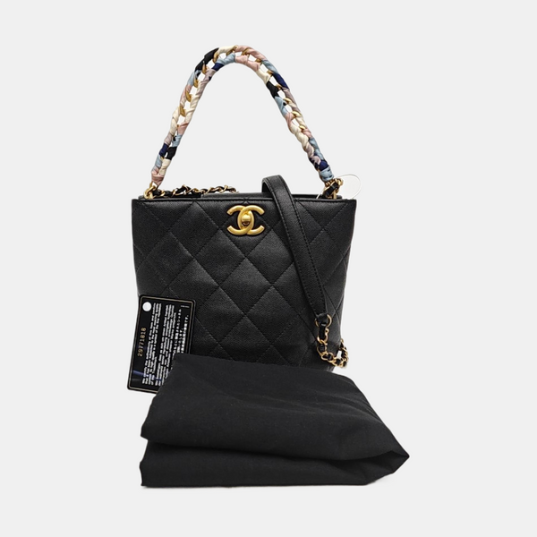 Quilted Grained Calfskin Shoulder Bag Black
