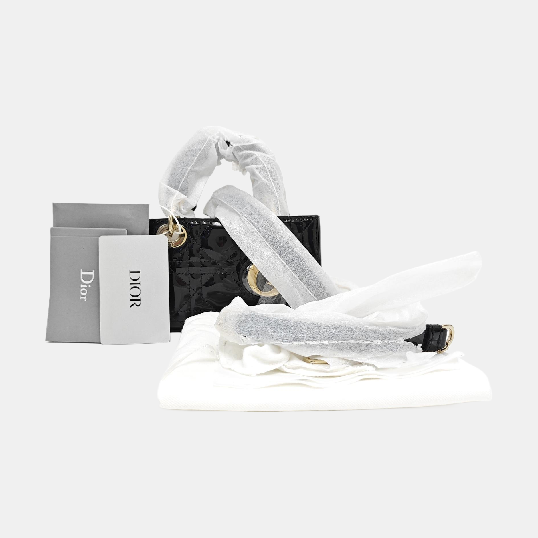 Lady Dior Super Mini Cannage Patent Leather Black
