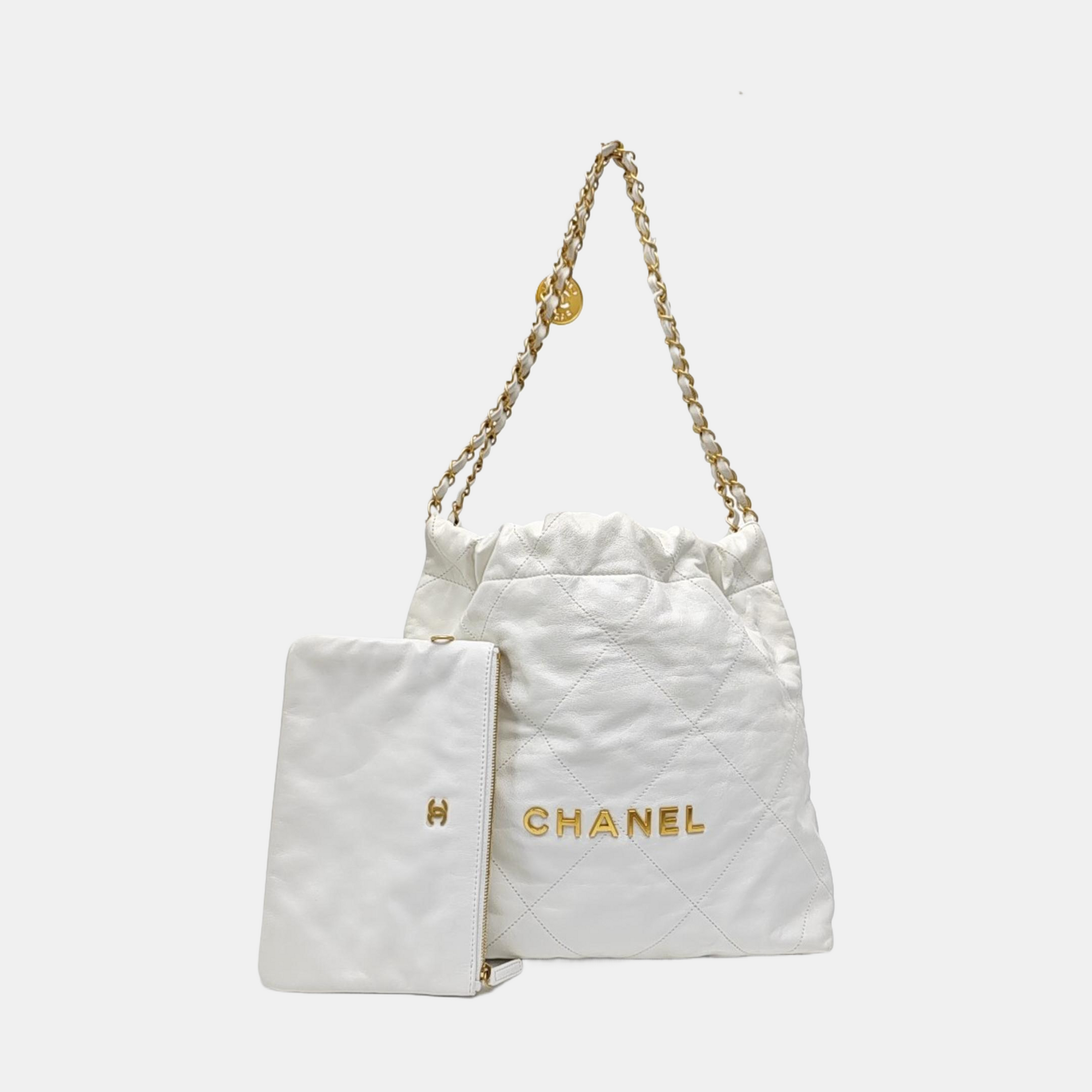 CHANEL 22 Small Quilted Calfskin White