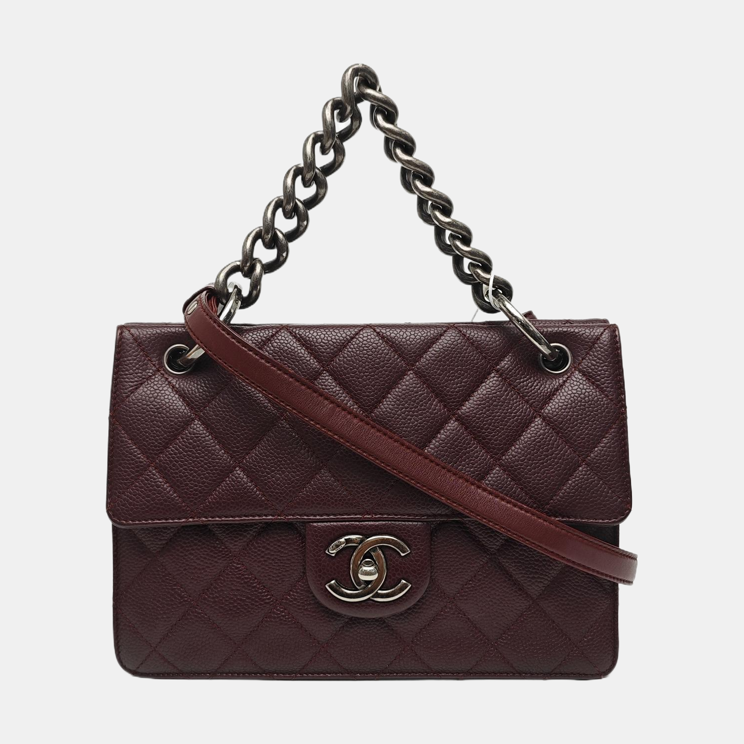 Quilted Grained Calfskin Shoulder Bag Red
