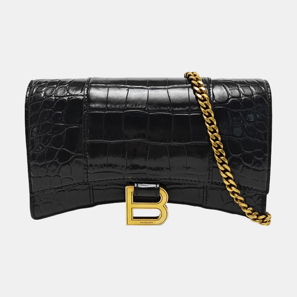 Hourglass Wallet On Chain Small Calfskin Black