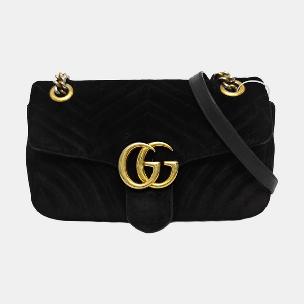 GG Marmont Medium Quilted Velvet Black