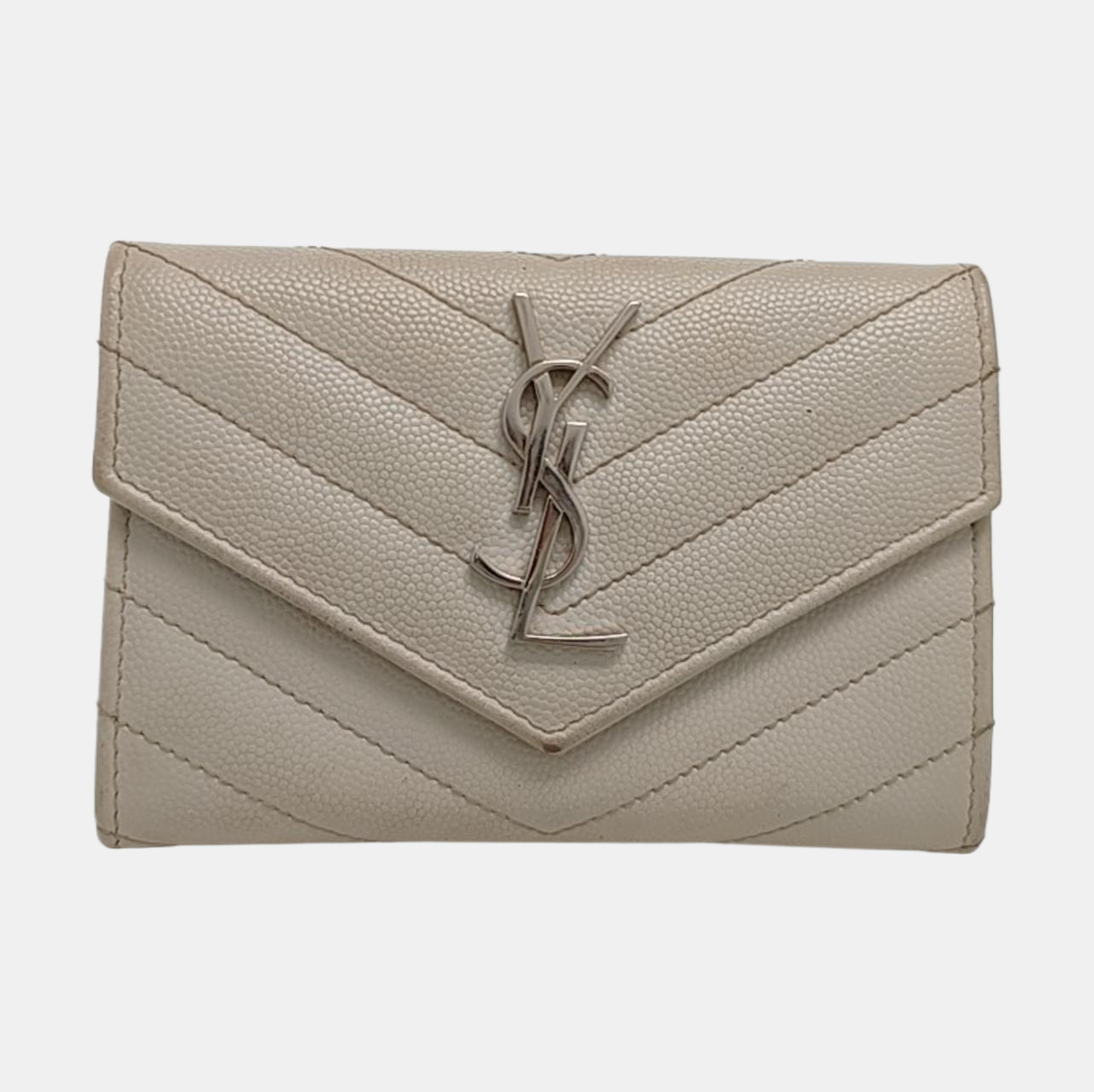 Chevron Calfskin Card Holder Small White