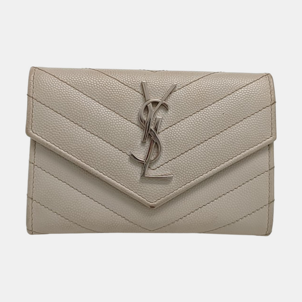Chevron Calfskin Card Holder Small White