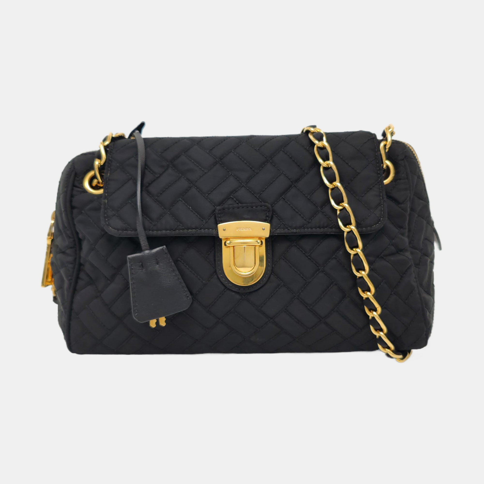 Quilted Nylon Shoulder Bag Black