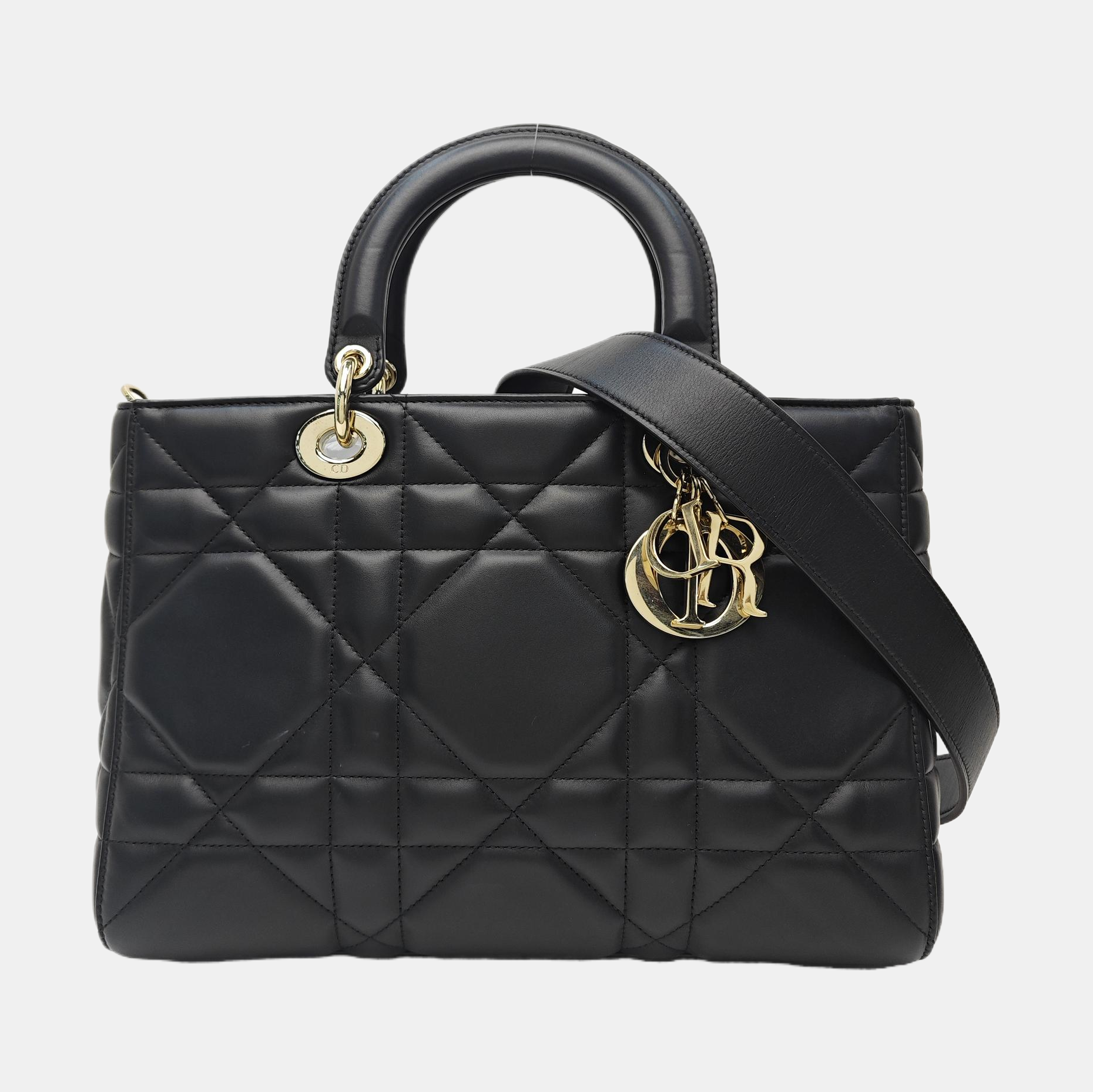 Lady D-Sire Medium Cannage Calfskin Black