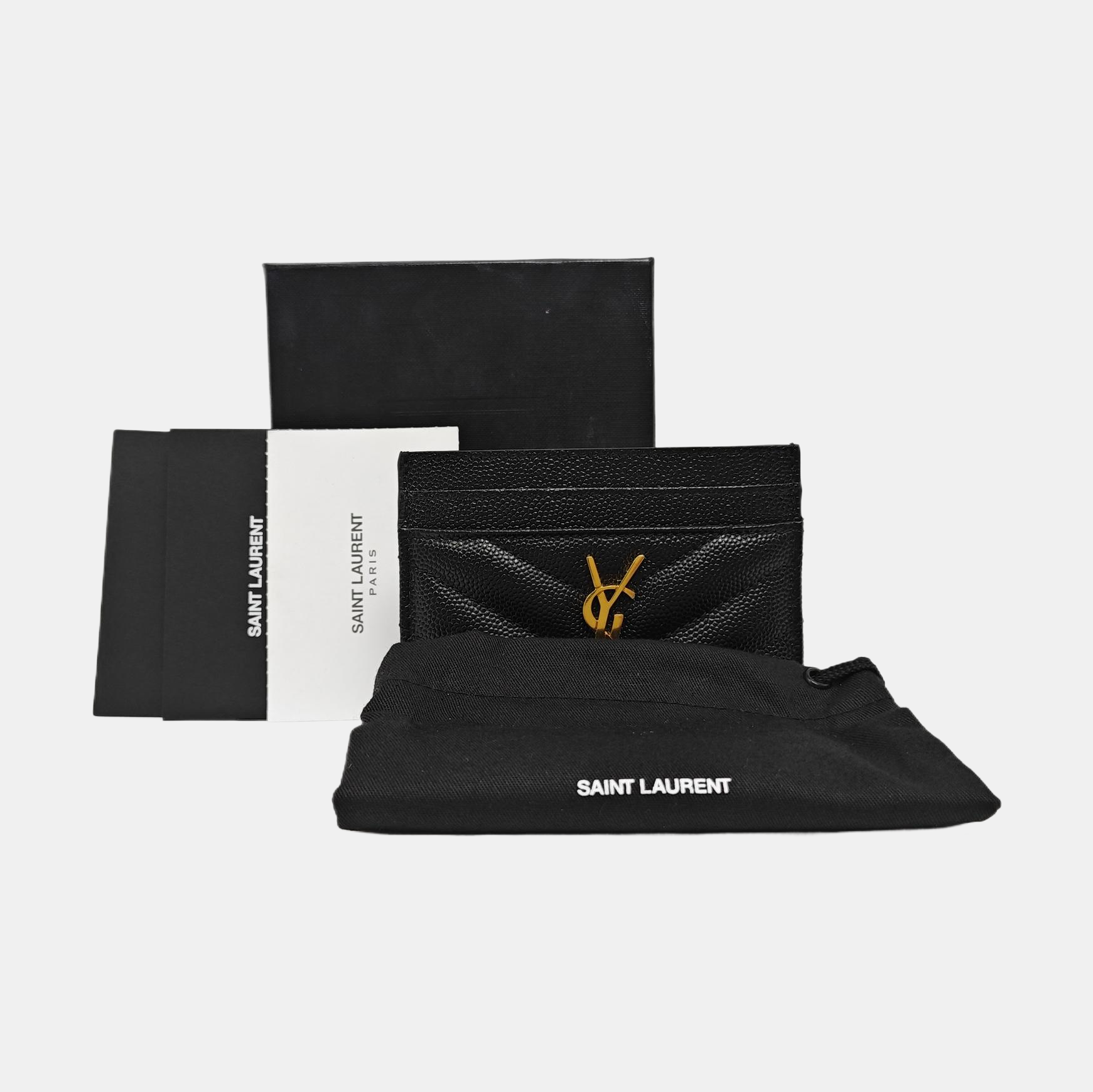 MONOGRAM Chevron Calfskin Black Card Holder