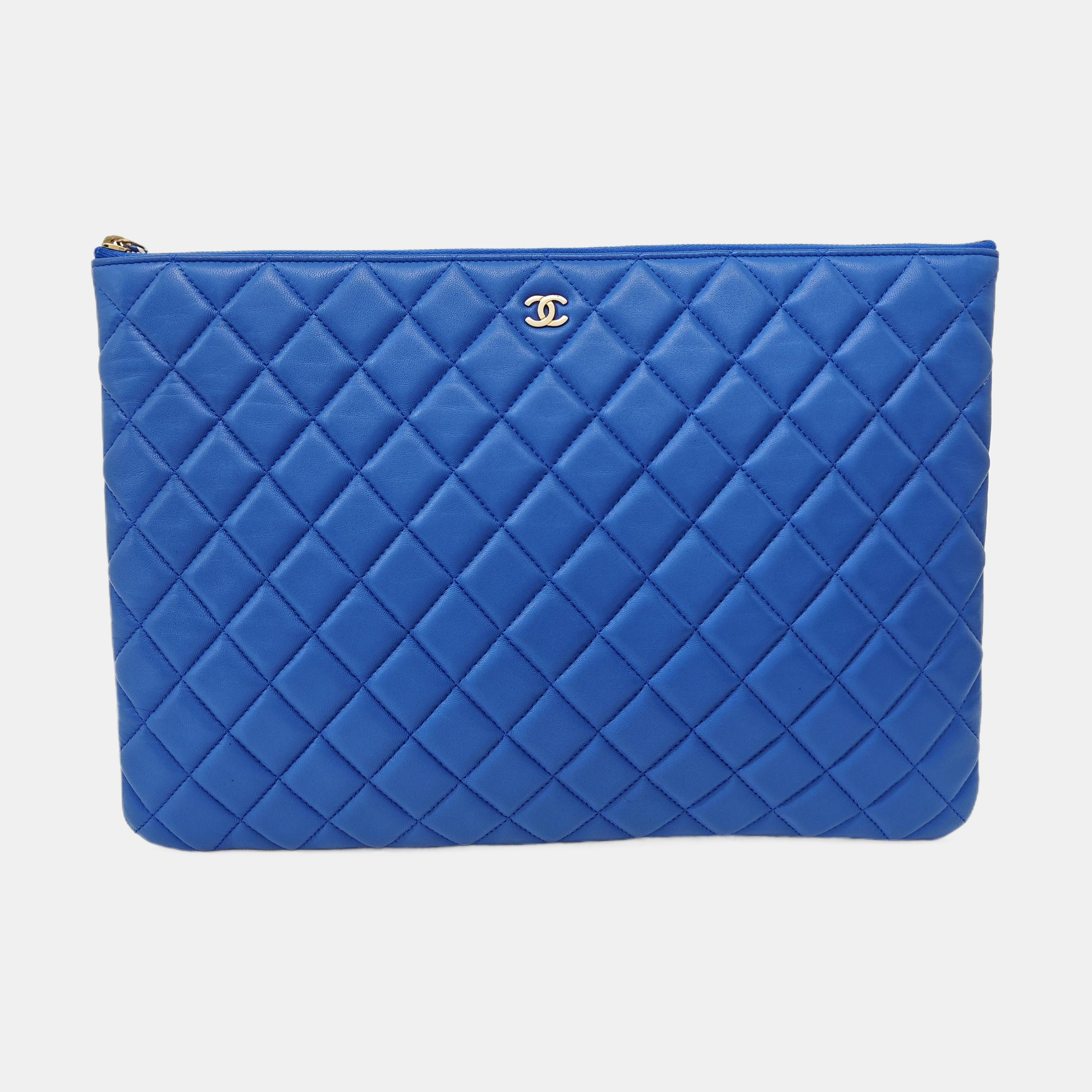 Quilted Lambskin Clutch Large Blue