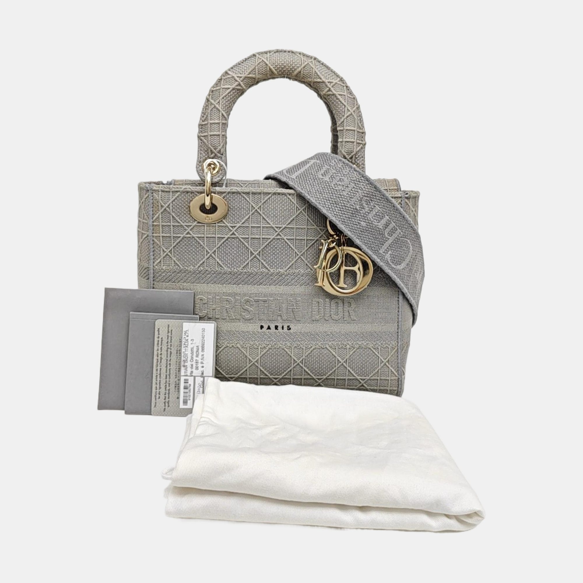 Lady D-Lite Medium Cannage Canvas Gray