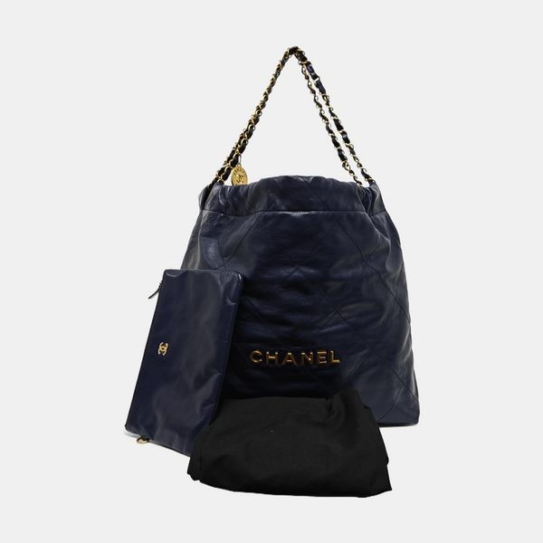 CHANEL 22 Medium Quilted Calfskin Blue