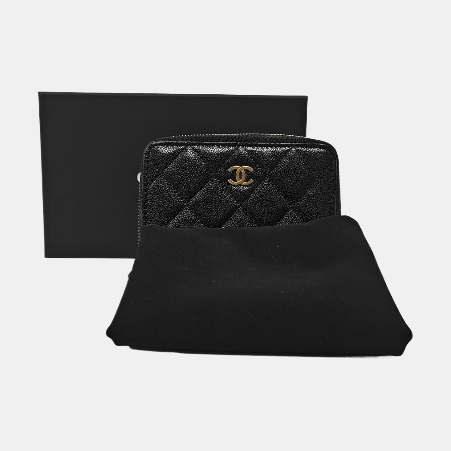 Quilted Grained Calfskin Wallet Black