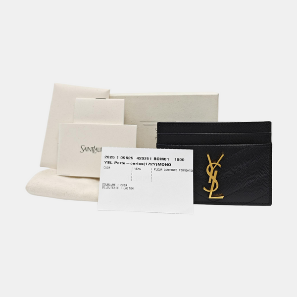MONOGRAM Chevron Calfskin Black Card Holder