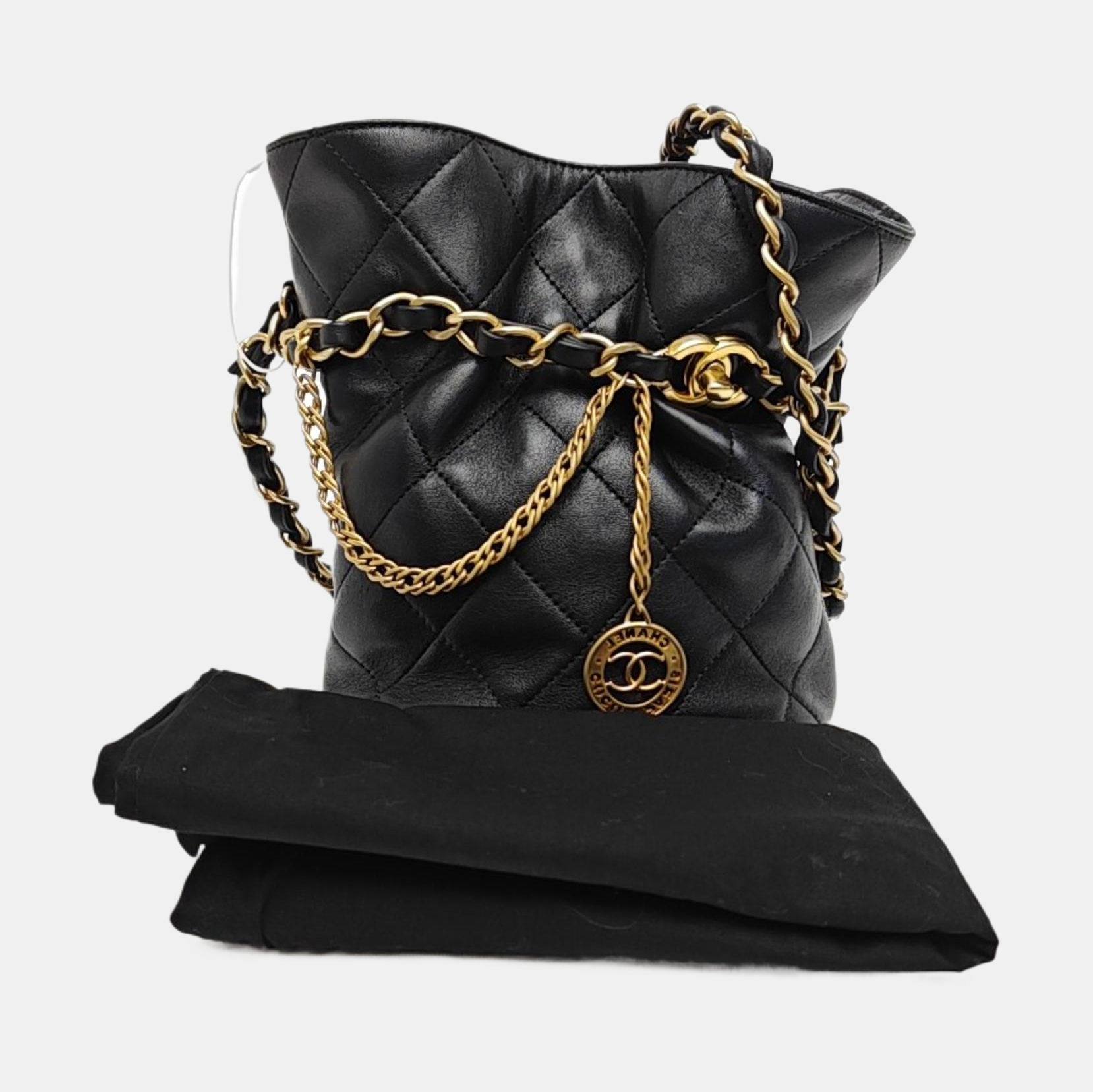 Quilted Lambskin Bucket Bag Small Black