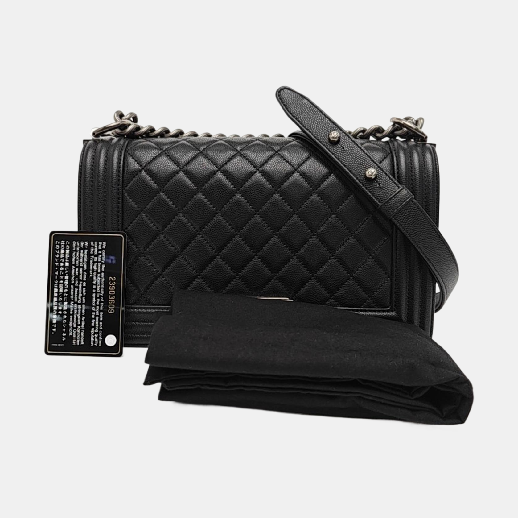 BOY CHANEL Medium Quilted Grained Calfskin Black